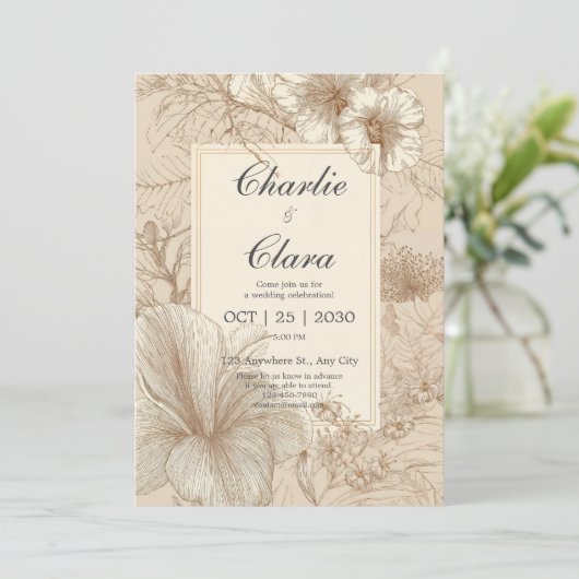  botanische bruiloft uitnodiging (Staand voorkant)