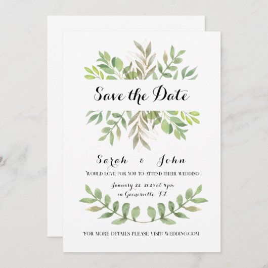 Botanische bruiloft uitnodiging Sjabloon (Voorkant / Achterkant)