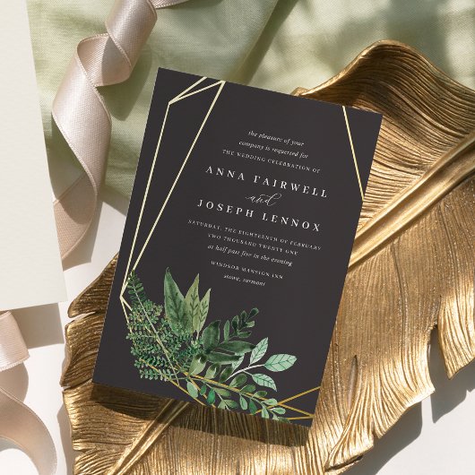 Botanische bruiloft van de groene geometrische Wat Folie Uitnodiging