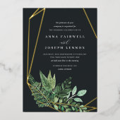 Botanische bruiloft van de groene geometrische Wat Folie Uitnodiging (Voorkant)