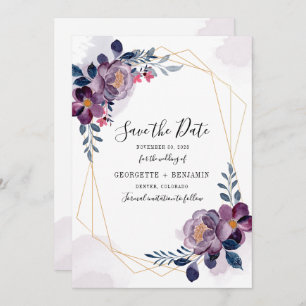 Botanische bruiloft van het Paarse  Floral Script Save The Date