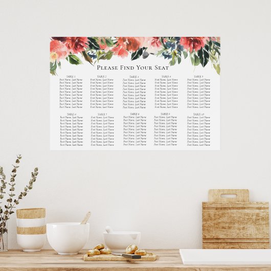 Botanische bruiloft van marinekoraal poster (Keuken)