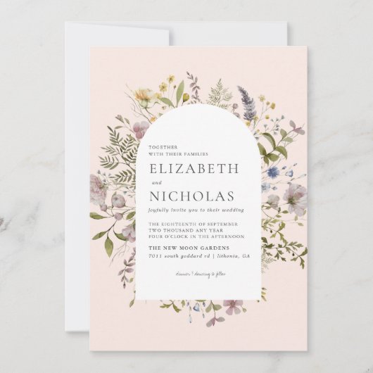 Botanische bruiloft van Wildflower Greenery Kaart (Voorkant)