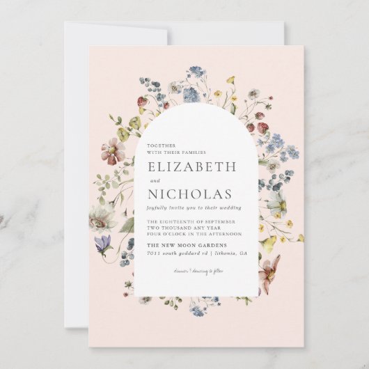 Botanische bruiloft van Wildflower Greenery Kaart (Voorkant)