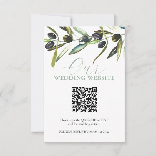 Botanische Bruiloft Website RSVP Kaart met QR Code (Voorkant)