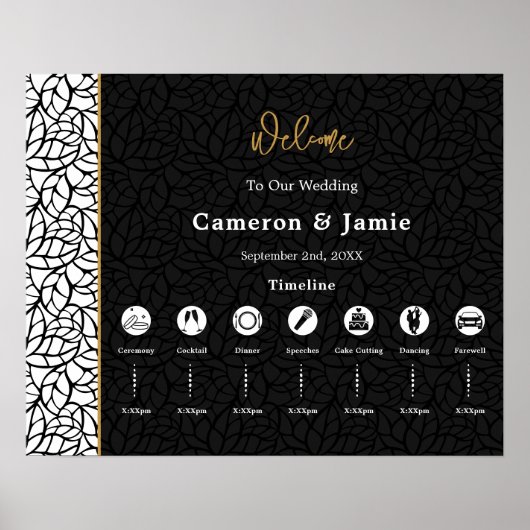 Botanische bruiloft welkom tijdlijn programma poster (Voorkant)