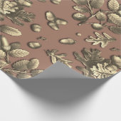 Botanische bruin eikenbladeren eikels cadeaupapier (Hoek)