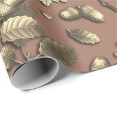 Botanische bruin eikenbladeren eikels cadeaupapier (Rol Hoek)