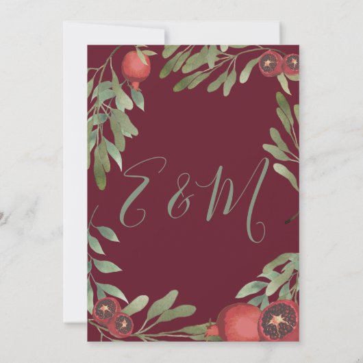 Botanische bruine bruiloft van Pomegranaten Kaart (Achterkant)