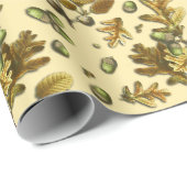 Botanische  Bruine Crème Eikenbladeren Eikels Cadeaupapier (Rol Hoek)