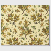 Botanische  Bruine Crème Eikenbladeren Eikels Cadeaupapier (Vlak)