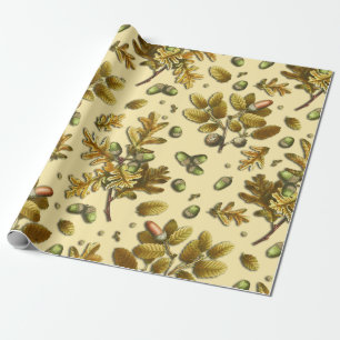 Botanische  Bruine Crème Eikenbladeren Eikels Cadeaupapier