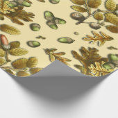 Botanische  Bruine Crème Eikenbladeren Eikels Cadeaupapier (Hoek)