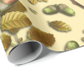 Botanische  Bruine Crème Eikenbladeren Eikels Cadeaupapier (Rol Hoek)