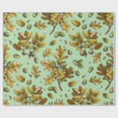 Botanische  Bruine Salie Eikenbladeren Eikels Cadeaupapier (Vlak)