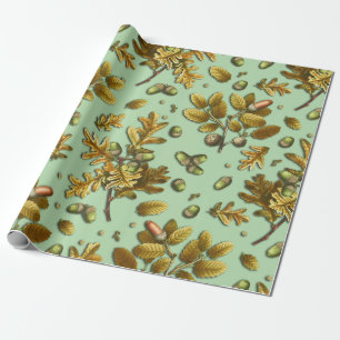 Botanische  Bruine Salie Eikenbladeren Eikels Cadeaupapier
