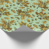 Botanische  Bruine Salie Eikenbladeren Eikels Cadeaupapier (Hoek)