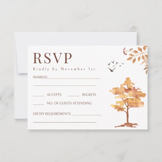 Botanische Bruine Terracotta Herfst Bruiloft RSVP  (Voorkant)