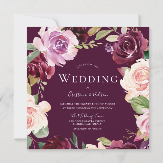 Botanische bruine Waterverf bruiloft Kaart (Voorkant)