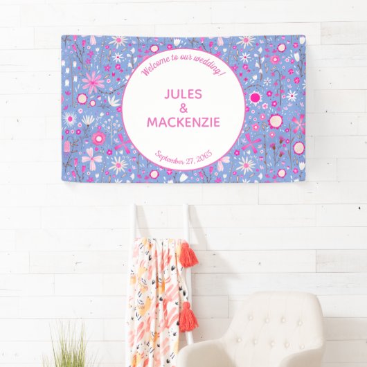 Botanische bruine wilde bloemen bruiloft spandoek (Insitu)