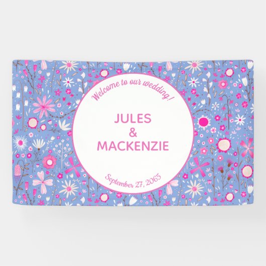 Botanische bruine wilde bloemen bruiloft spandoek (Horizontaal)