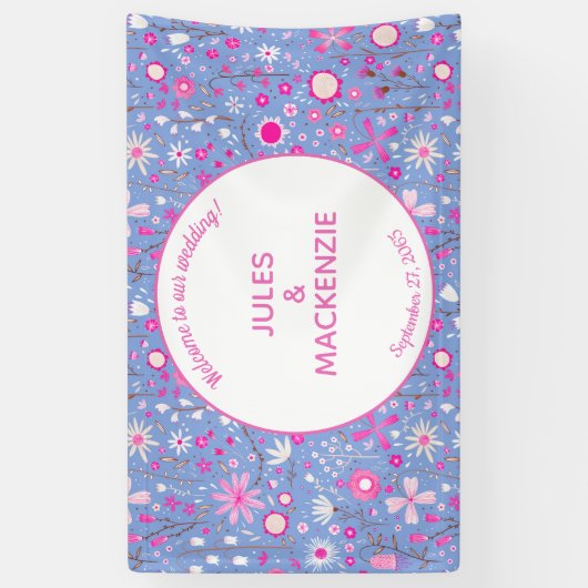 Botanische bruine wilde bloemen bruiloft spandoek (Verticaal)