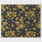 Botanische  Bruine Zwarte Eik Bladeren Eikels Cadeaupapier (Vlak)