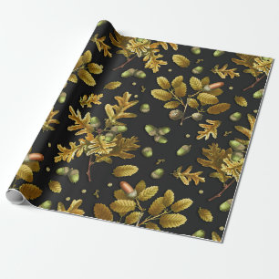 Botanische Bruine Zwarte Eik Bladeren Eikels Cadeaupapier