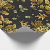 Botanische  Bruine Zwarte Eik Bladeren Eikels Cadeaupapier (Hoek)