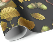 Botanische  Bruine Zwarte Eik Bladeren Eikels Cadeaupapier (Rol Hoek)