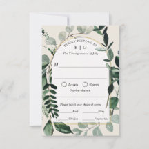 Botanische buitenbruiloft, beige Greenery RSVP-aut