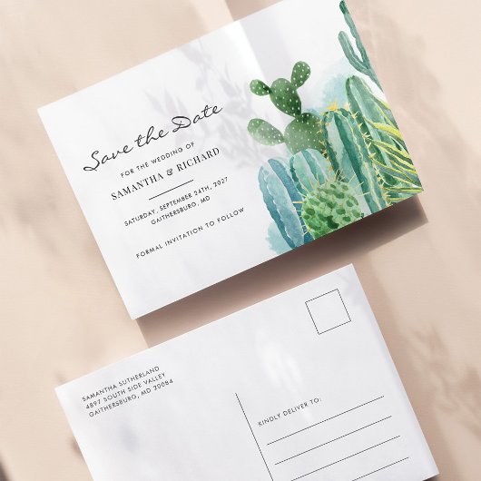 Botanische cacti Waterverf bruiloft bewaart de dat Aankondigingskaart