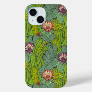 Botanische Cactus Bloempatroon iPhone 15 Hoesje