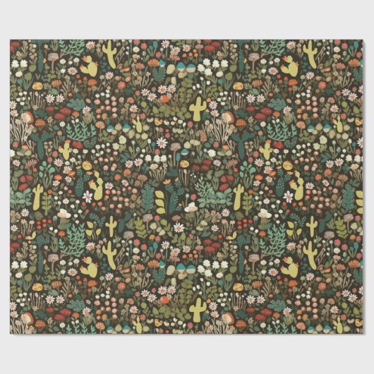 Botanische Cactus Boho Floral Cadeaupapier (Vlak)