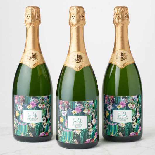 Botanische Cactus+Florals I Drink Label Sparkling Wijnetiket (Flessen)