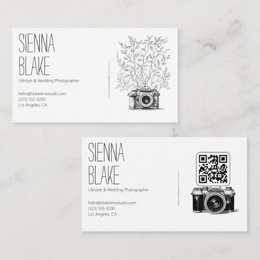 Botanische Camera Logo Fotograaf QR-code Visitekaartje (Voorkant / Achterkant)
