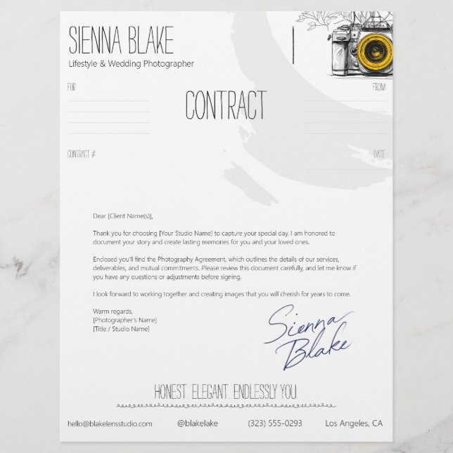 Botanische Camerafotograaf Contract Omslagblad Briefhoofd (Voorkant)