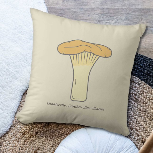 Botanische Chanterelle paddenstoel Kussen (Botanical Chanterelle Mushroom Pillow)