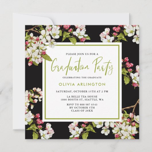 Botanische Cherry Blossom Afstuderen Invitation Kaart (Voorkant)