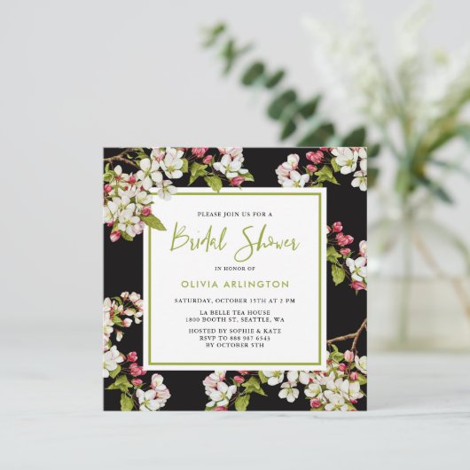 Botanische Cherry Blossom Bridal Shower Uitnodigin Kaart (Staand voorkant)