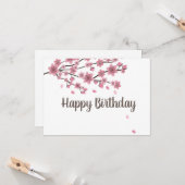 Botanische Cherry Blossom Falling Petals Ombré Art Kaart (Voorkant / Achterkant in situ)