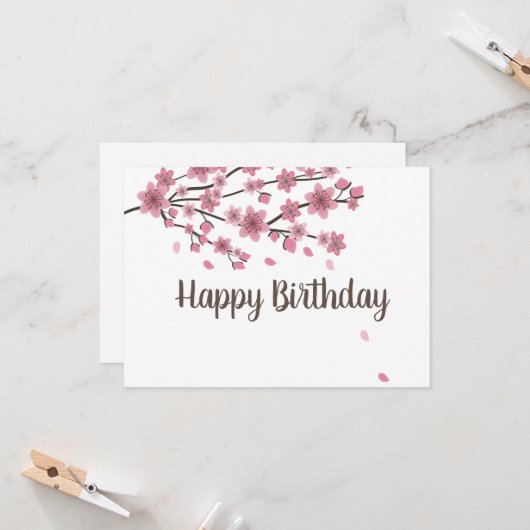 Botanische Cherry Blossom Falling Petals Ombré Art Kaart (Voorkant / Achterkant in situ)
