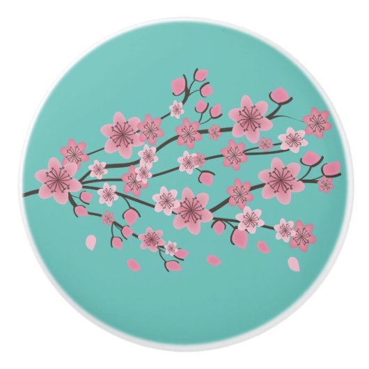 Botanische Cherry Blossom Falling Petals Ombré Art Keramische Knop (Voorkant)