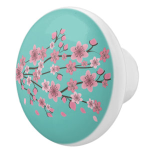 Botanische Cherry Blossom Falling Petals Ombré Art Keramische Knop