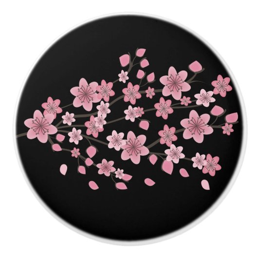 Botanische Cherry Blossom Falling Petals Ombré Art Keramische Knop (Voorkant)