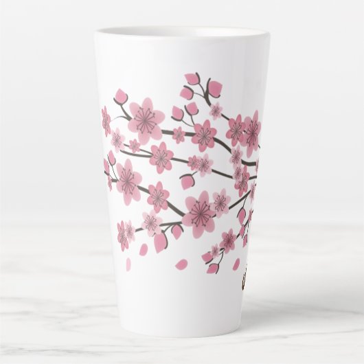 Botanische Cherry Blossom Falling Petals Ombré Art Latte Mok (Voorkant)