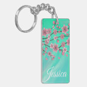 Botanische Cherry Blossom Falling Petals Ombré Art Sleutelhanger (Voorkant Links)