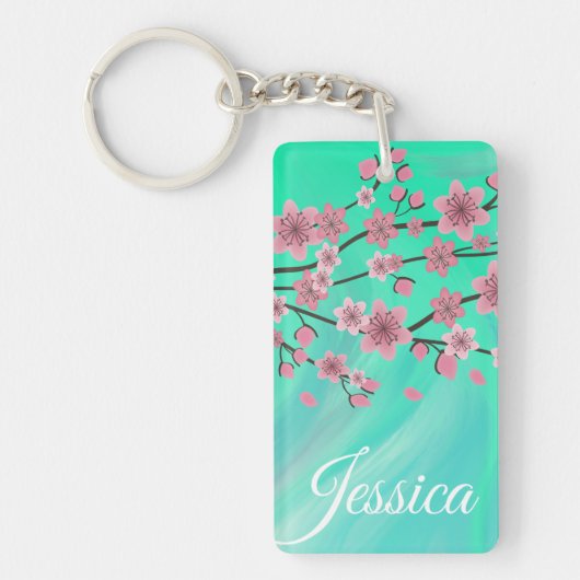 Botanische Cherry Blossom Falling Petals Ombré Art Sleutelhanger (Voorkant)