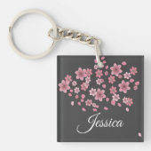 Botanische Cherry Blossom Falling Petals Ombré Art Sleutelhanger (voorkant)