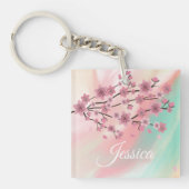 Botanische Cherry Blossom Falling Petals Ombré Art Sleutelhanger (voorkant)